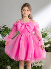 Schulterfreies Puffkleid mit Schleife vorne für Tween-Mädchen